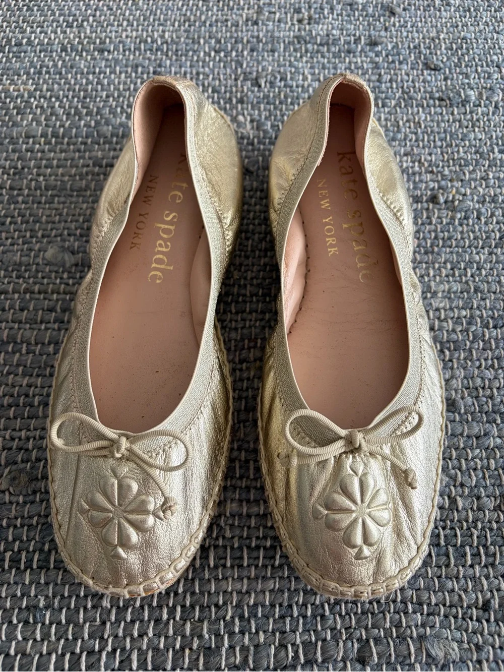 Kate Spade Clubhouse Leather Espadrille Flats  Gold Metallic